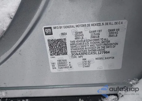 2025 Chevrolet Equinox Awd Lt z USA, uszkodzony, nr VIN 3GNAXPEGXSL127964